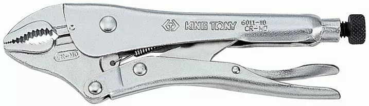Зажим с фиксатором 254 мм, с закругленными губками KING TONY 6011-10R