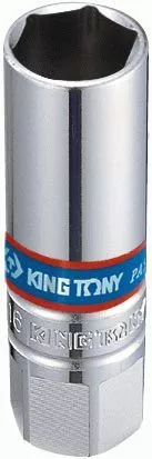 Головка свечная шестигранная 3/8", 16 мм, L = 70 мм, резиновый фиксатор KING TONY 363516