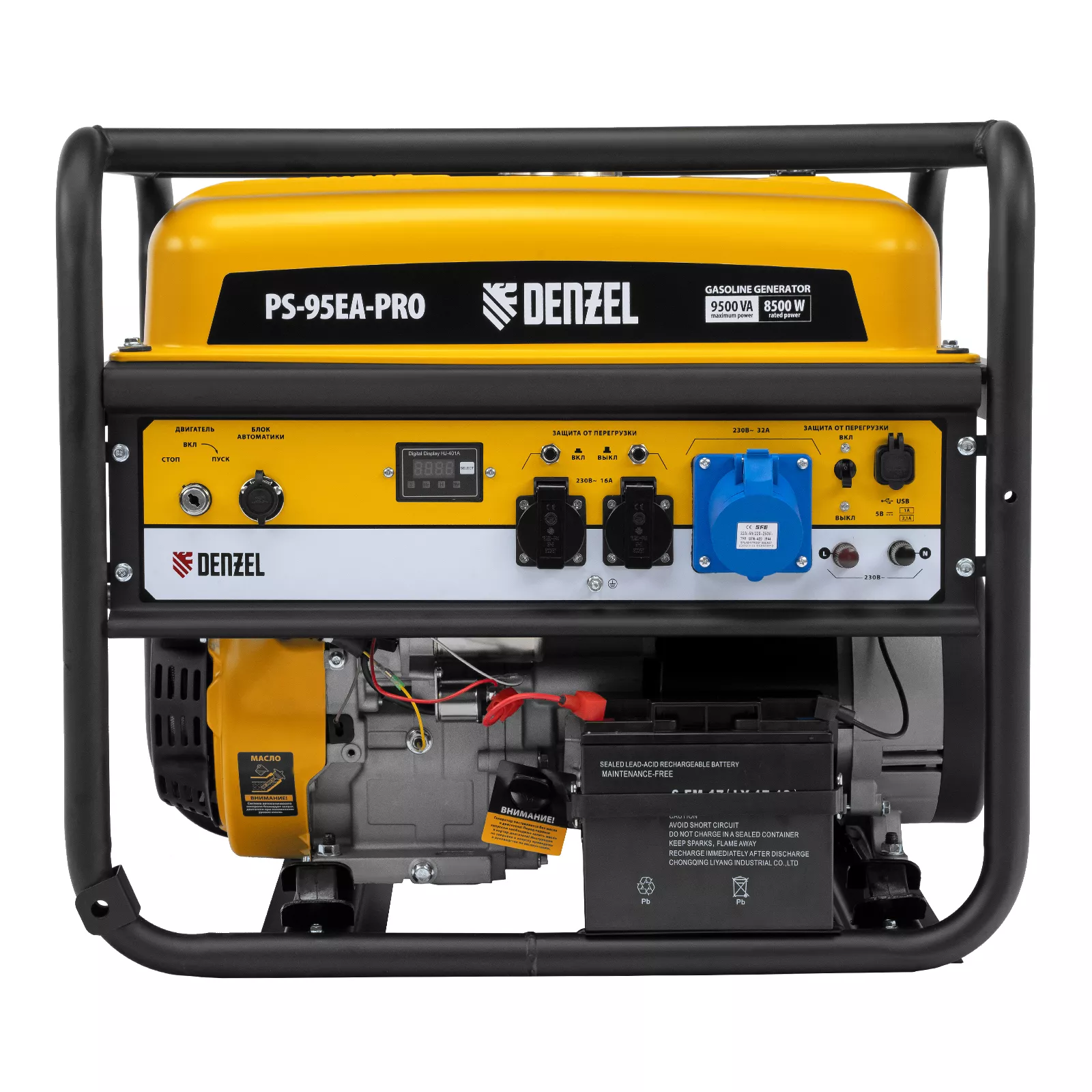 Генератор бензиновый PS-95EA-PRO, 9,5 кВт, 230 В, 40 л, разъем ATS, эл.старт Denzel