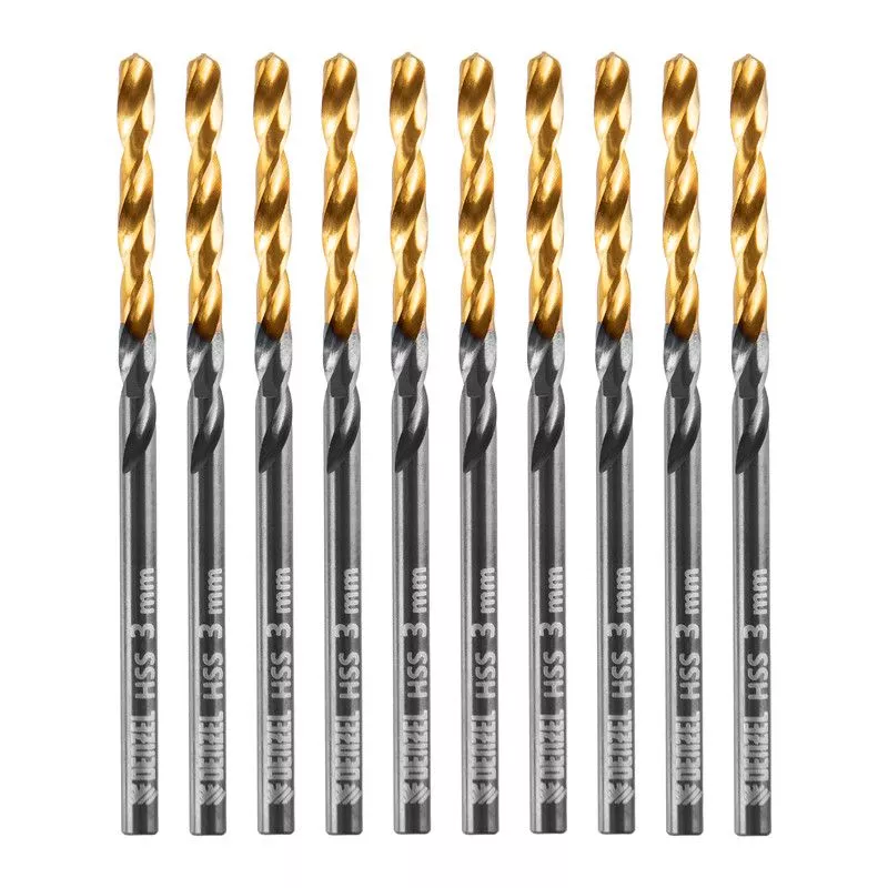 Сверло по металлу, 3 мм, HSS-Tin, Golden Tip, 10 шт. Denzel
