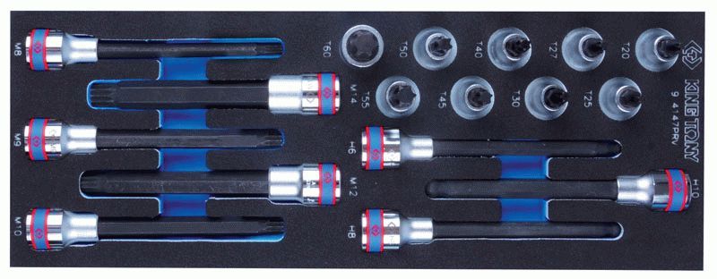 Набор насадок Hex, Torx и Spline, ложемент, 17 предметов KING TONY 9-4147PRV