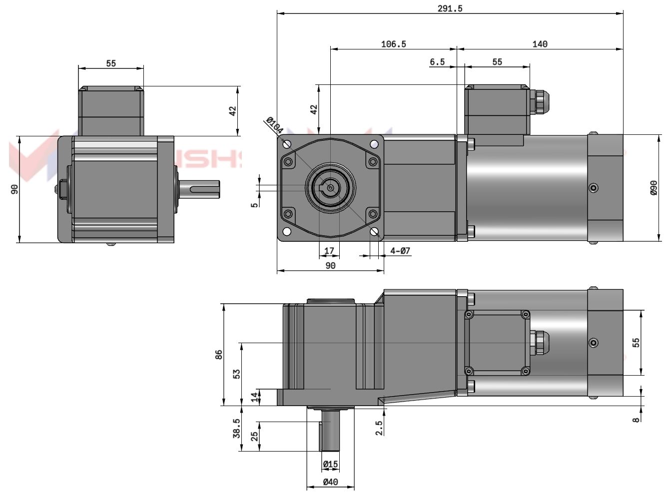 Мотор-редуктор 90YS120WGV22H/L90GF200RT 120 Вт 6,5 об/мин 220 В