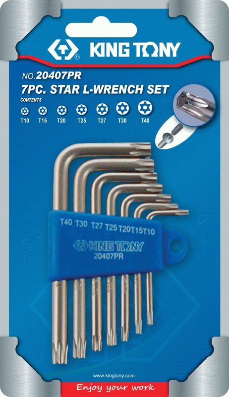 Набор Г-образных Torx, T10H-T40H, короткие, с отверстием, 7 предметов KING TONY 20407PR