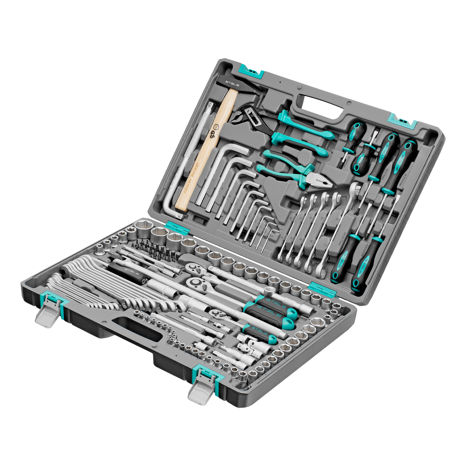 Набор инструментов, 1/2",3/8", 1/4", CrV, пластиковый кейс 142 предмета Stels