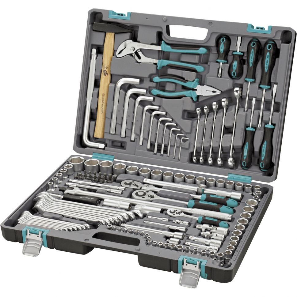 Набор инструментов, 1/2",3/8", 1/4", CrV, пластиковый кейс 142 предмета Stels
