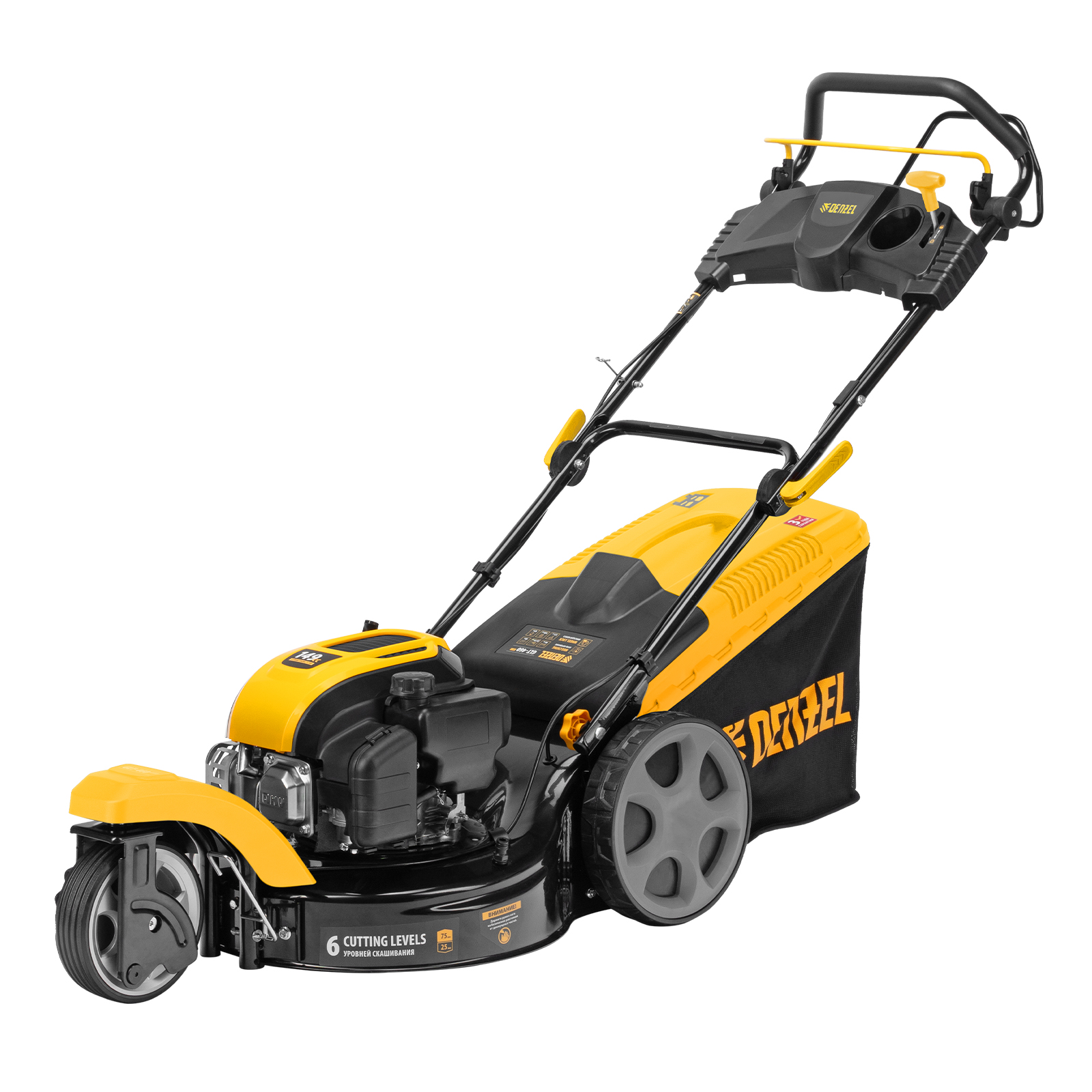 Бензиновая газонокосилка GLT-460SP-T, Trike 149 см3, 46 см, привод, панель, 60л Denzel