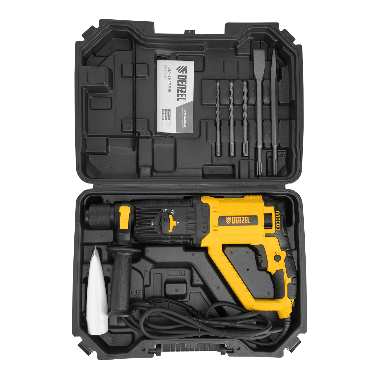 Перфоратор электрический RHB-1050-30, SDS-plus, 1050 Вт, 3,4 Дж, 4 реж. Denzel