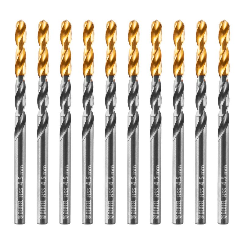 Сверло по металлу, 4,5 мм, HSS-Tin, Golden Tip, 10 шт. Denzel