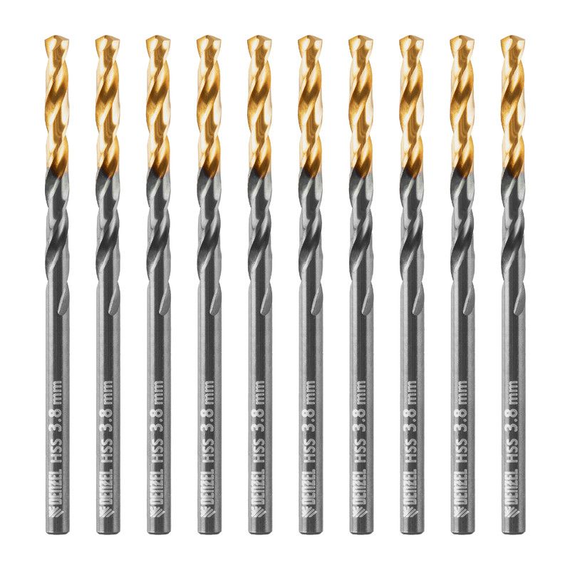 Сверло по металлу, 3,8 мм, HSS-Tin, Golden Tip, 10 шт. Denzel