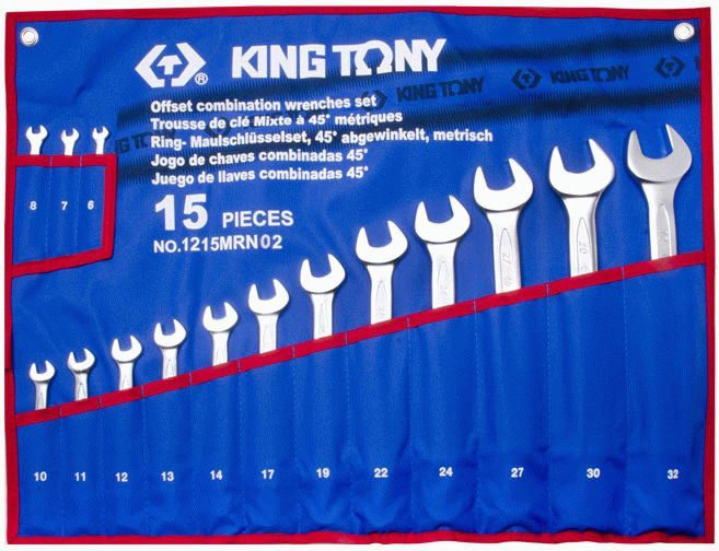 Набор комбинированных ключей, 6-32 мм, чехол из теторона, 15 предметов KING TONY 1215MRN02